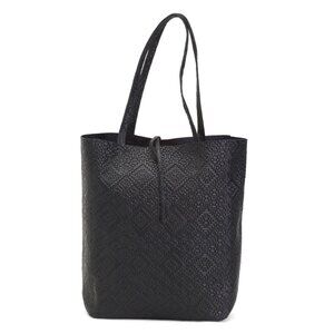 ISADORA Dark Blue Leather Embroidery Tote